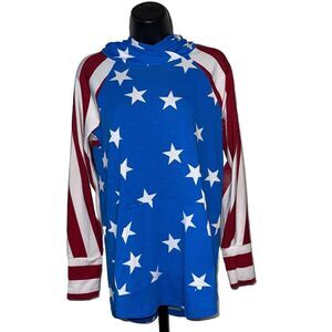 Lularoe Women's Sz S Hooded Long Sleeve Hooded Shirt American Stars And Stripes‎